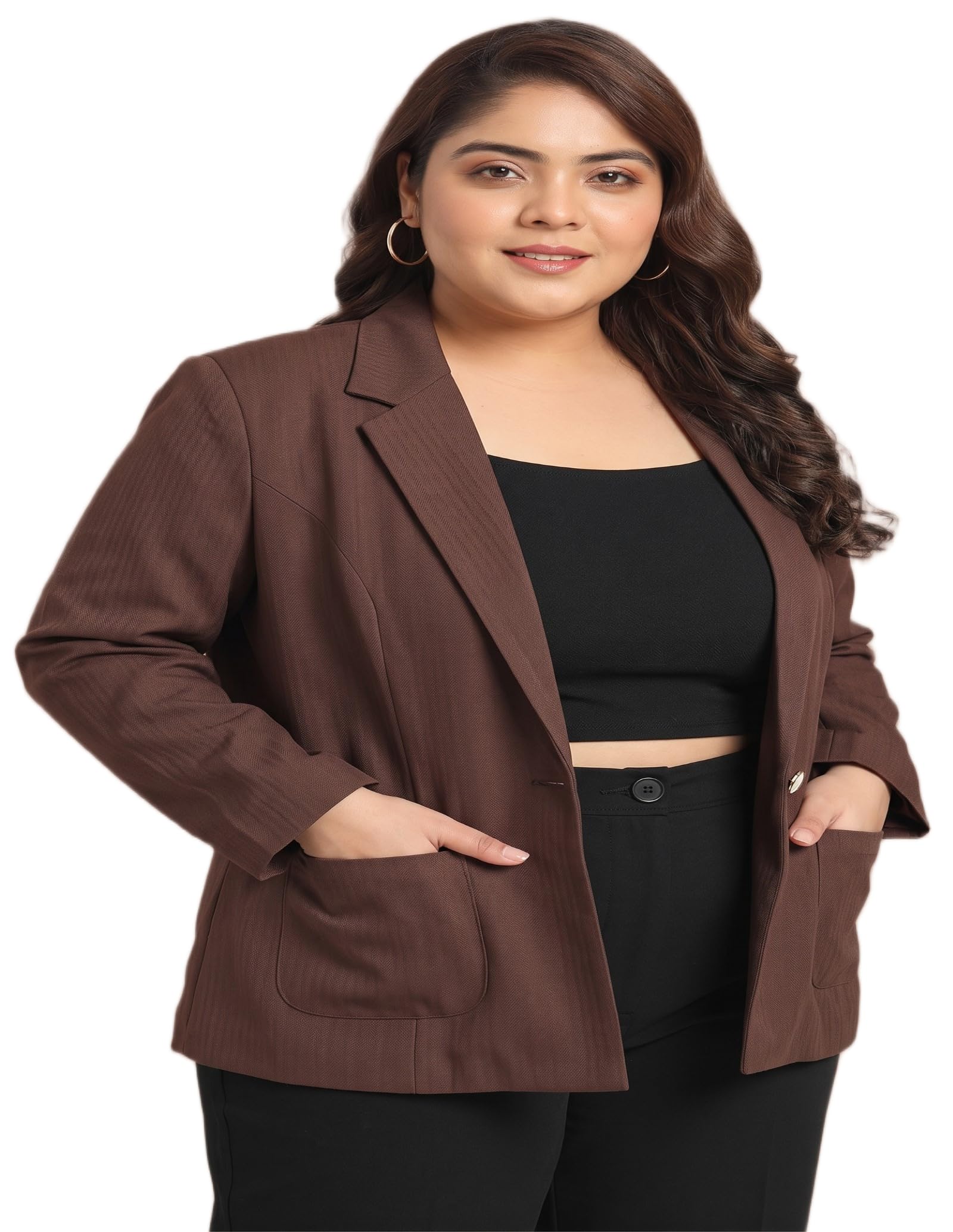 NEW 18 Women's Signature Fit Blazer – Brown Textured Jacket, Rolled Cuff, Office Essential-picture-31