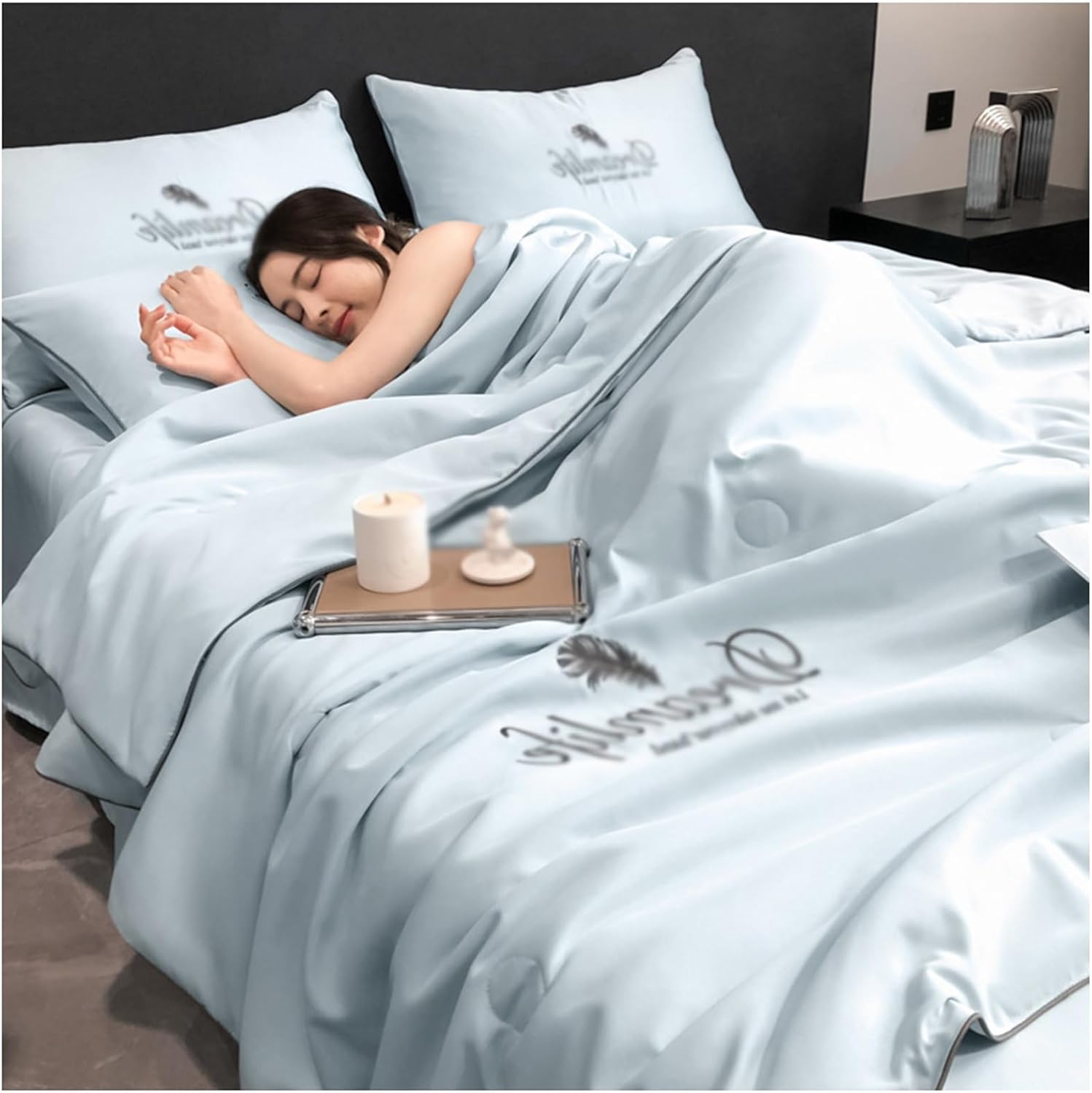 Ice Silk Quilt, Summer Simple Ice Silk Quilt, Duvet Cover Ice Silk Thin Quilt, Cool And Comfortable Washable Ice Silk Simple Air Conditioning(Color:A,Size:200x230cm)