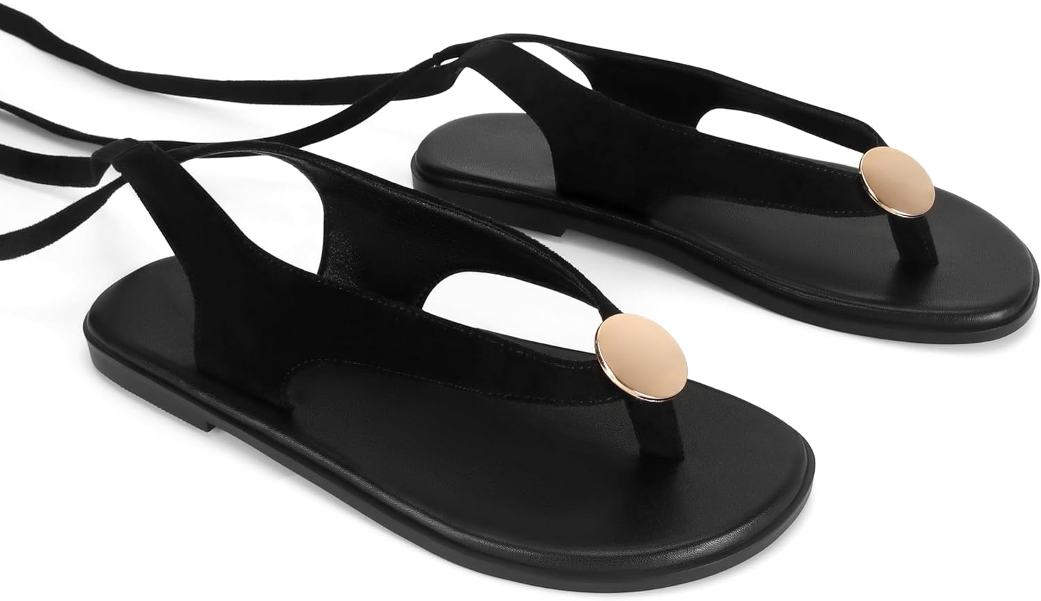 Flat Sandals for Women Strappy Sandals Comfortable Dressy Beach Flip Flop Slides Thong Sandals for Women with Metal Circular - Image 7