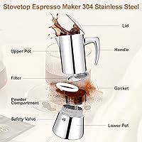 Vista 3 de No Coating 4 Cup Thickened 304 Stainless Steel Moka Pot Stovetop Espresso Maker Italian Coffee Machine 200ml 6.8oz Suitable for Gas Induction