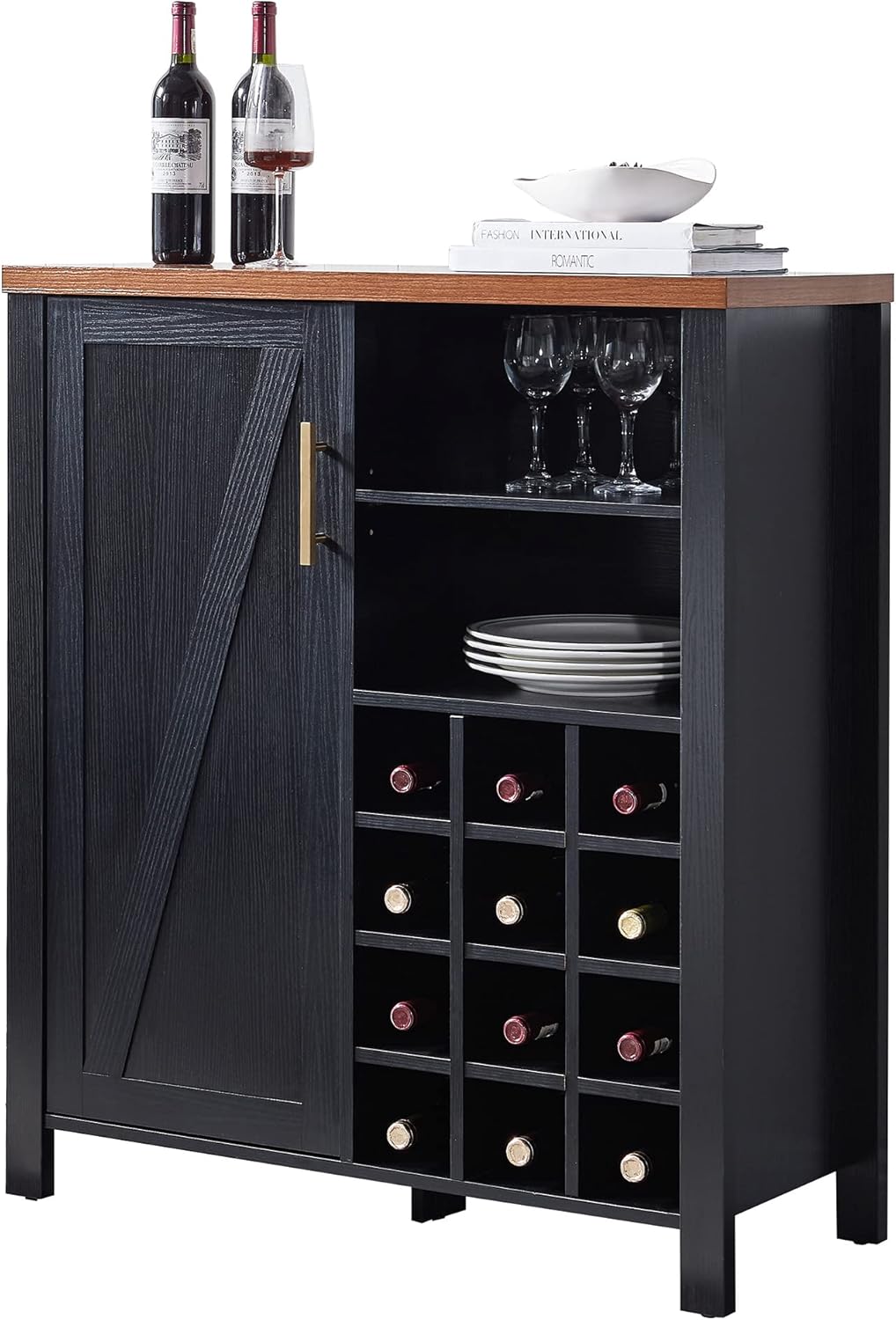 Kings Brand Furniture - Sideboard Buffet Wine Liquor Bar Cabinet for Kitchen, Living Room, Dining Room, Black