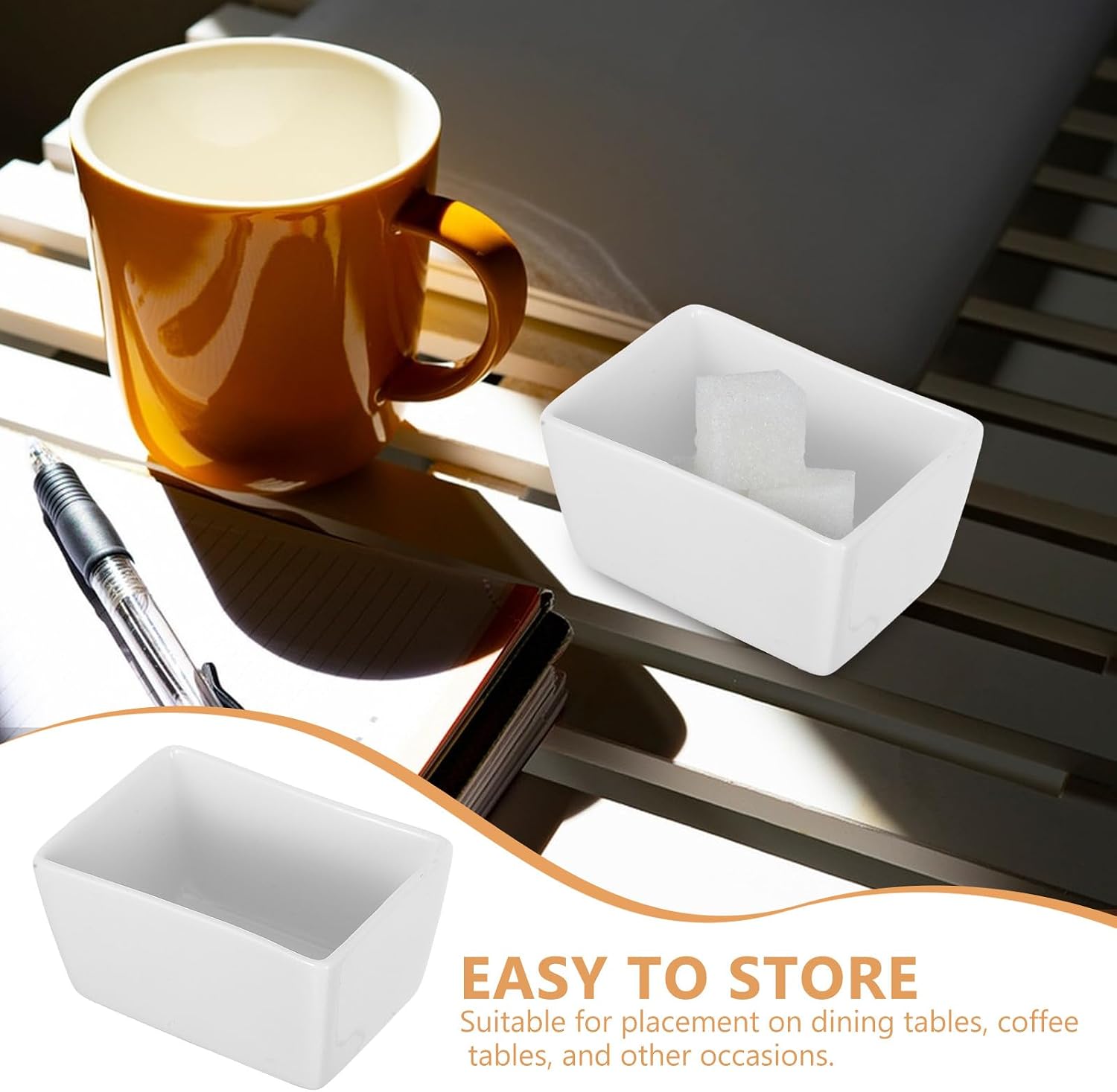 VICASKY 2pcs Rectangular Ceramic Sugar Cube Container with Lid 170ml White Porcelain Sugar Storage Bowls for Coffee Station Organizer and Farmhouse Kitchen Use