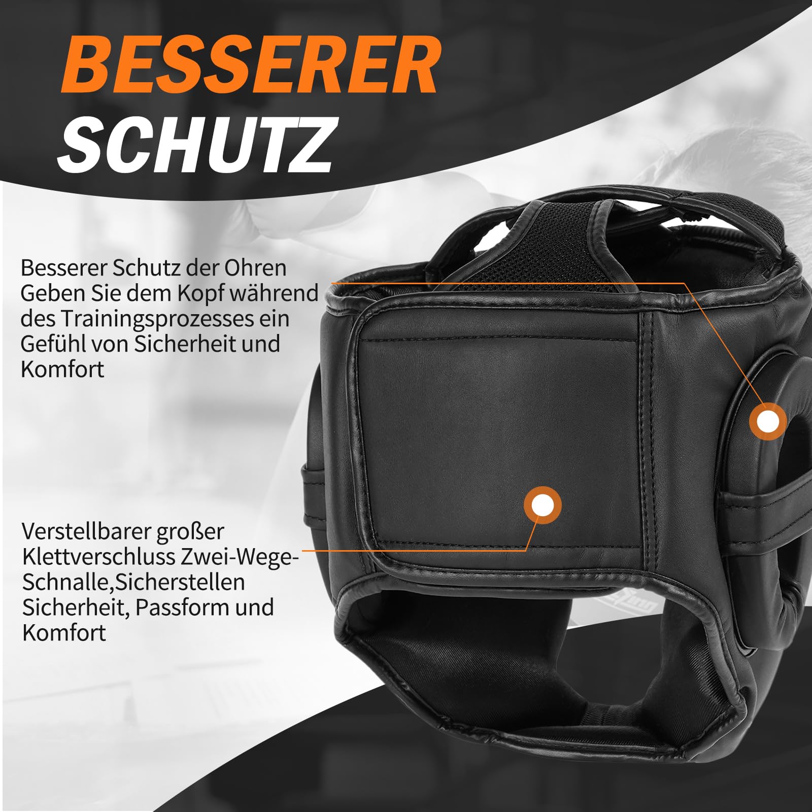 FIVING Kopfbedeckung für Boxen, kopfschützer für Kampfsport, MMA Training,Kickboxing Kopfbedeckung, Helm für Muay Thai, Grappling, Kickboxing (Schwarz, M)