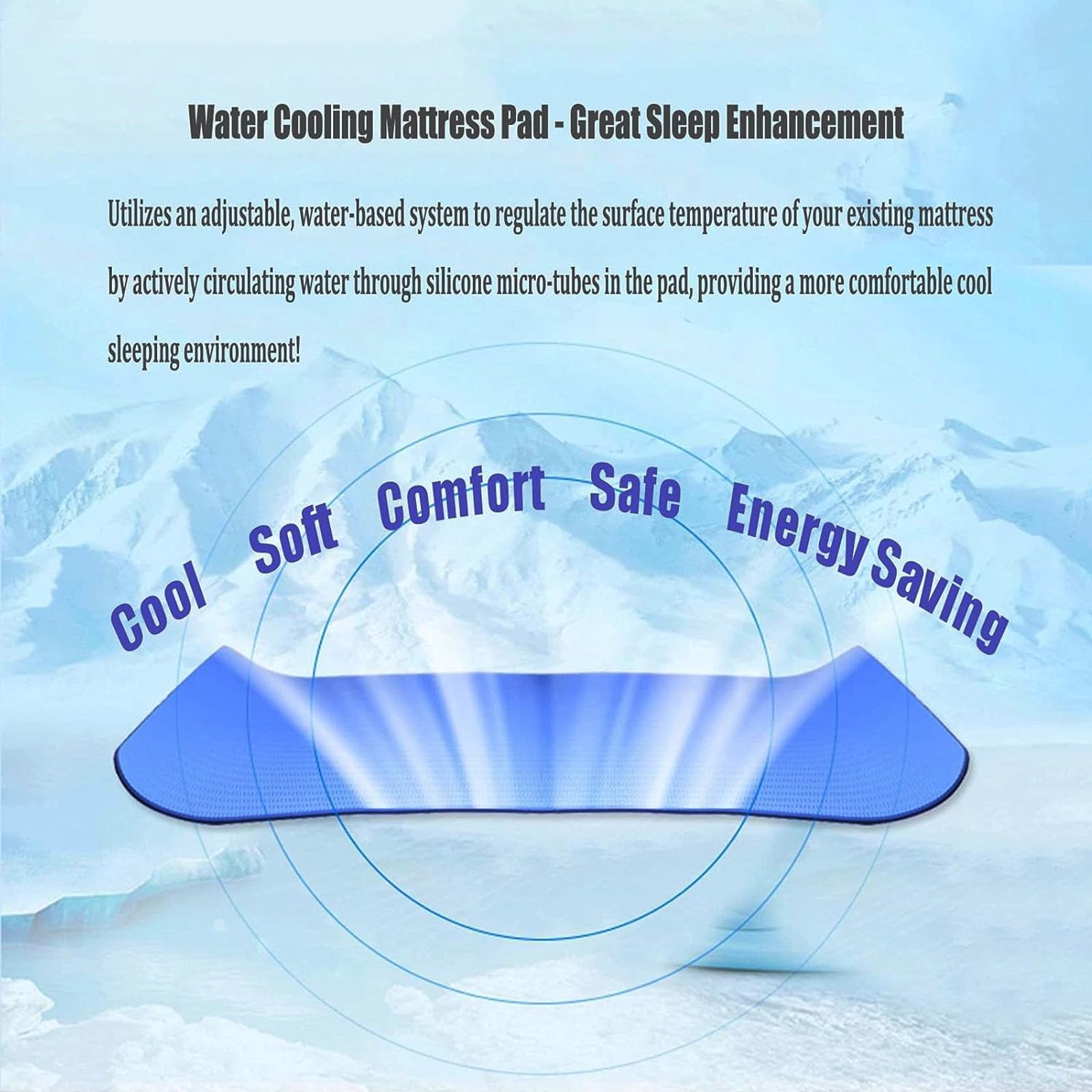 Colchoneta de Refrigeración por Agua, Sistema de Acondicionamiento de Cama de 2,5 L con Ventilador Ajustable de 4 Velocidades y Control Remoto, Cubierta Eléctrica Refrigerante para Cama para 160*70cm
