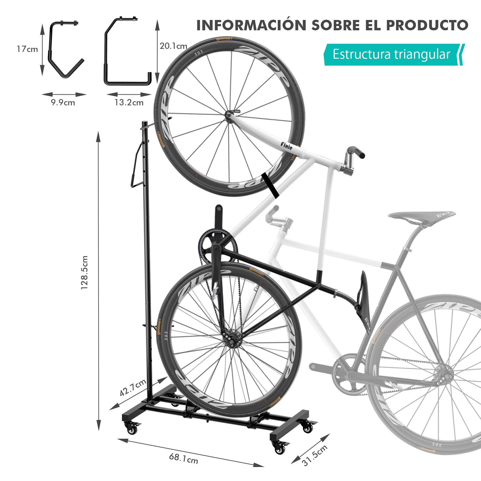 Mimoke Soporte de bicicleta con ruedas – para bicicletas de montaña y carreras de hasta 29 pulgadas, altura ajustable, ahorra espacio, ideal para apartamentos