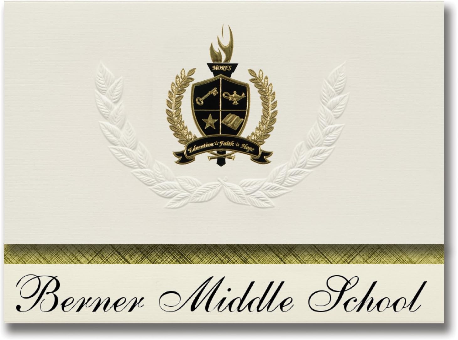 Signature AnnouncementsBerner Middle School (Massapequa, NY) Graduation Announcements, Presidential style, Basic package of 25 with Gold & Black Metallic Foil seal