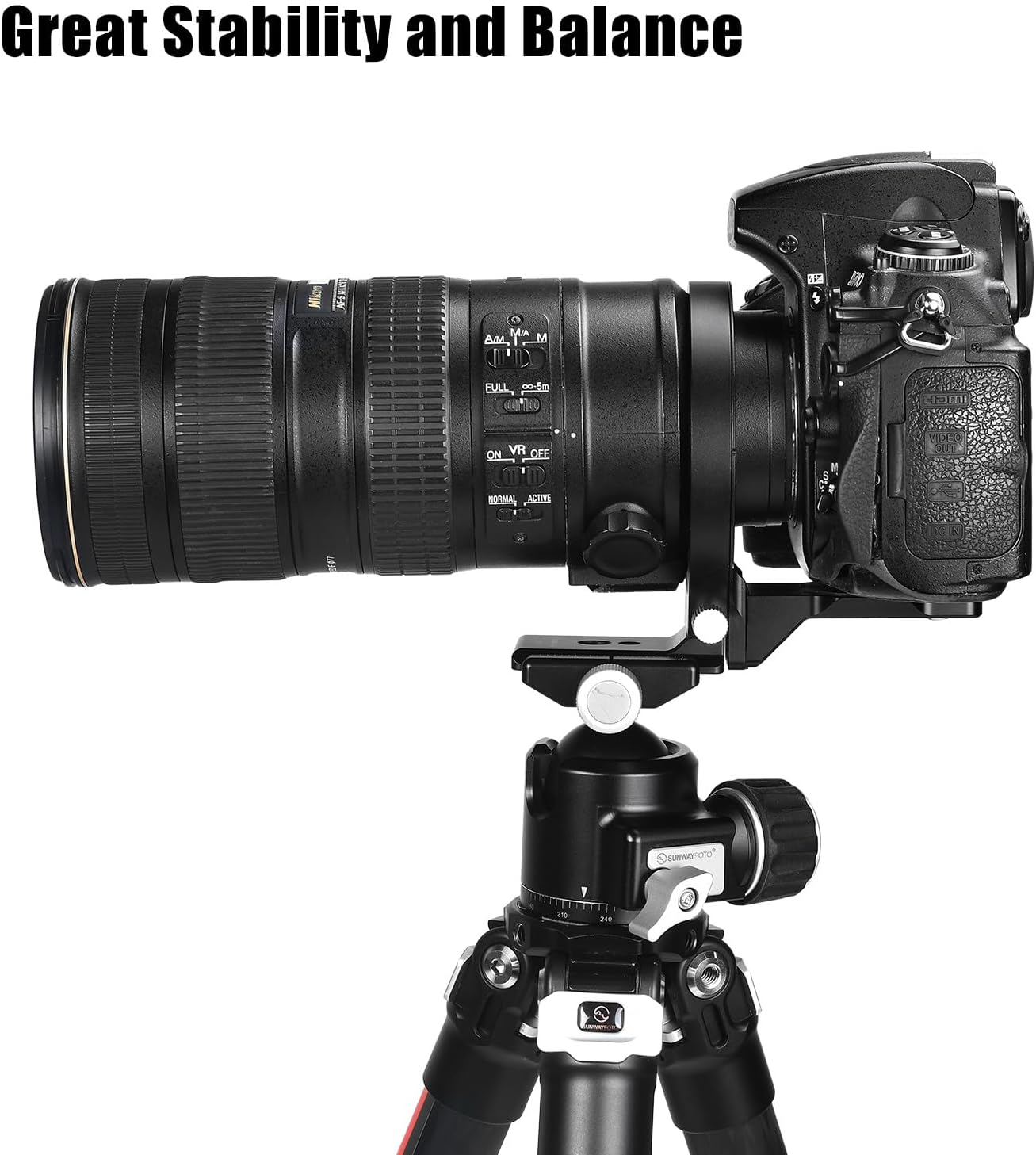 SUNWAYFOTO LS-80，80mm Universal Rotating Collar for DLSR Cameras, Tripod Mount Ring Lens Support Collar Arca Swiss Plate Mount DSLR Horizontal Vertical Switching