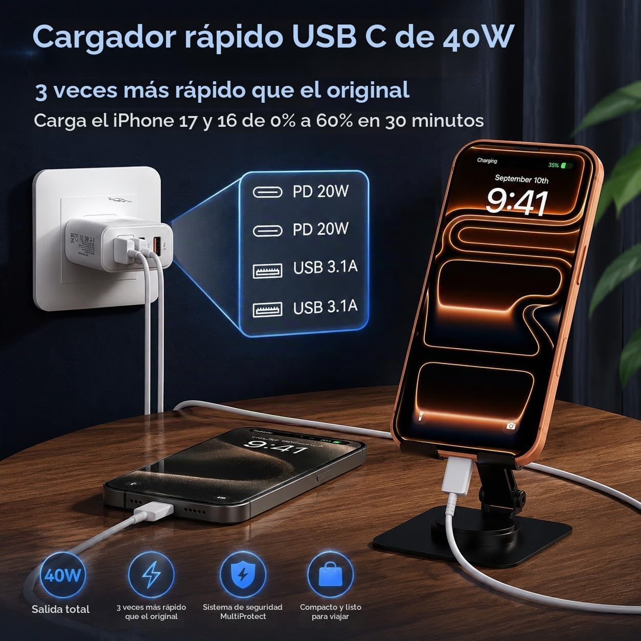 Duloch Cargador USB-C de 40 W y 4 puertos, foto 2