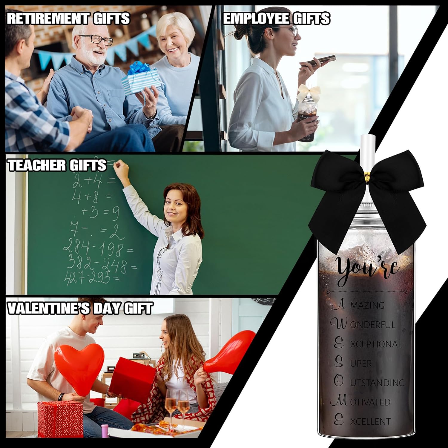 Skylety 24 Pack Valentine Employee Appreciation Gifts Bulk for Men You Are Awesome Black Cups 13.5 oz Plastic Skinny Tumbler with Straw Lid Inspirational Cups for Team Office Customer Coworker Staff - Image 5