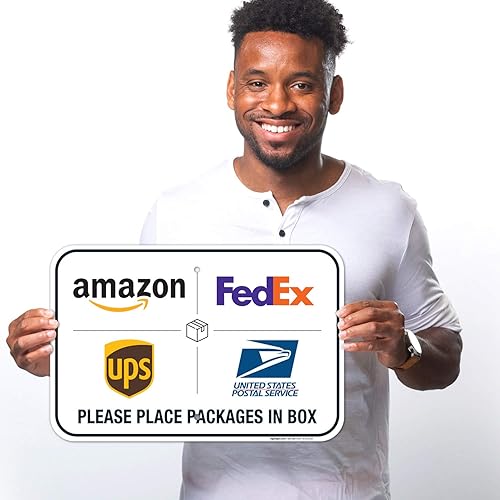 Vista 242 de Cartel de entrega del paquete, letrero de instrucciones de entrega, 10 x 7 pulgadas, aluminio 040 libre de óxido, resistente a la decoloración