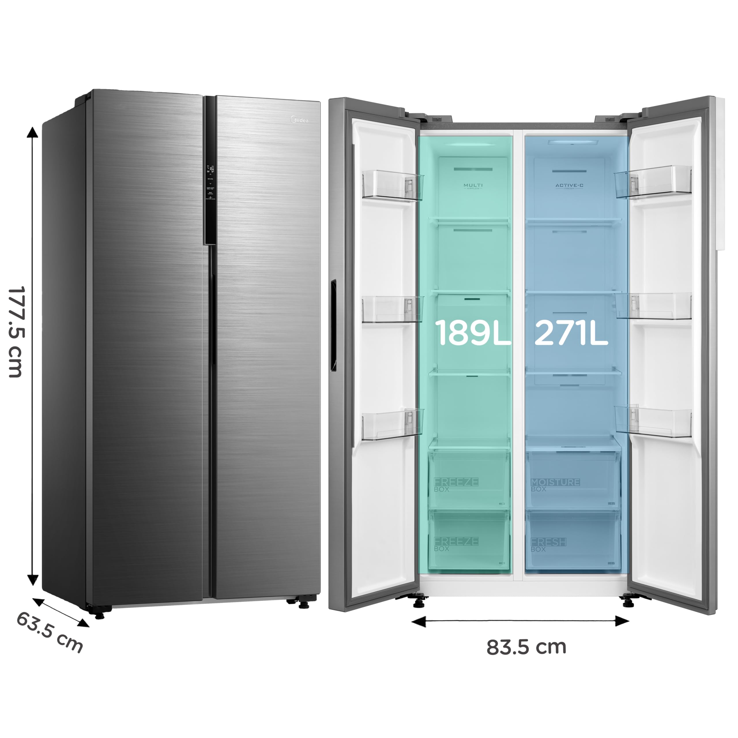 Midea MDRS619FIE46 460L American Side-By-Side Fridge Freezer