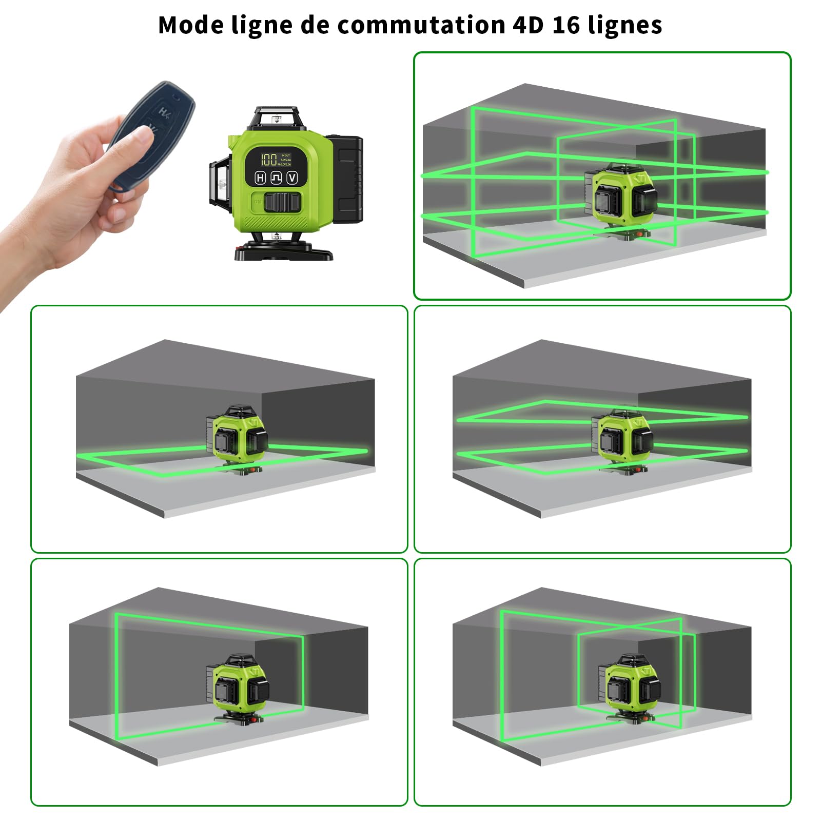 4D Groene Lijn Laserwaterpas 360° - Met Statief, Oplaadbare Batterij & Magnetische Houder