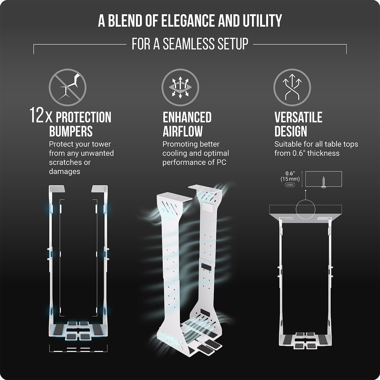 Heavy Duty Under Desk PC Holder – Up to 77 lbs Load Capacity - Adjustable Computer Tower Holder - Under Desk Computer Mount (White)