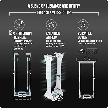 Heavy Duty Under Desk PC Holder Up to 77 lbs Load Capacity - Adjustable Computer Tower Holder - Under Desk Computer Mount (White)