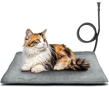 Outdoor Pet Heating Pad for Dog & Cat, Multi-Size Waterproof Heated Cat Dog Bed for Outside, Pet Heater Warmer Mat Blanket with Chew Resistant Cord for Senior Dog Cat House Whelping Box,Gray,16 x 20