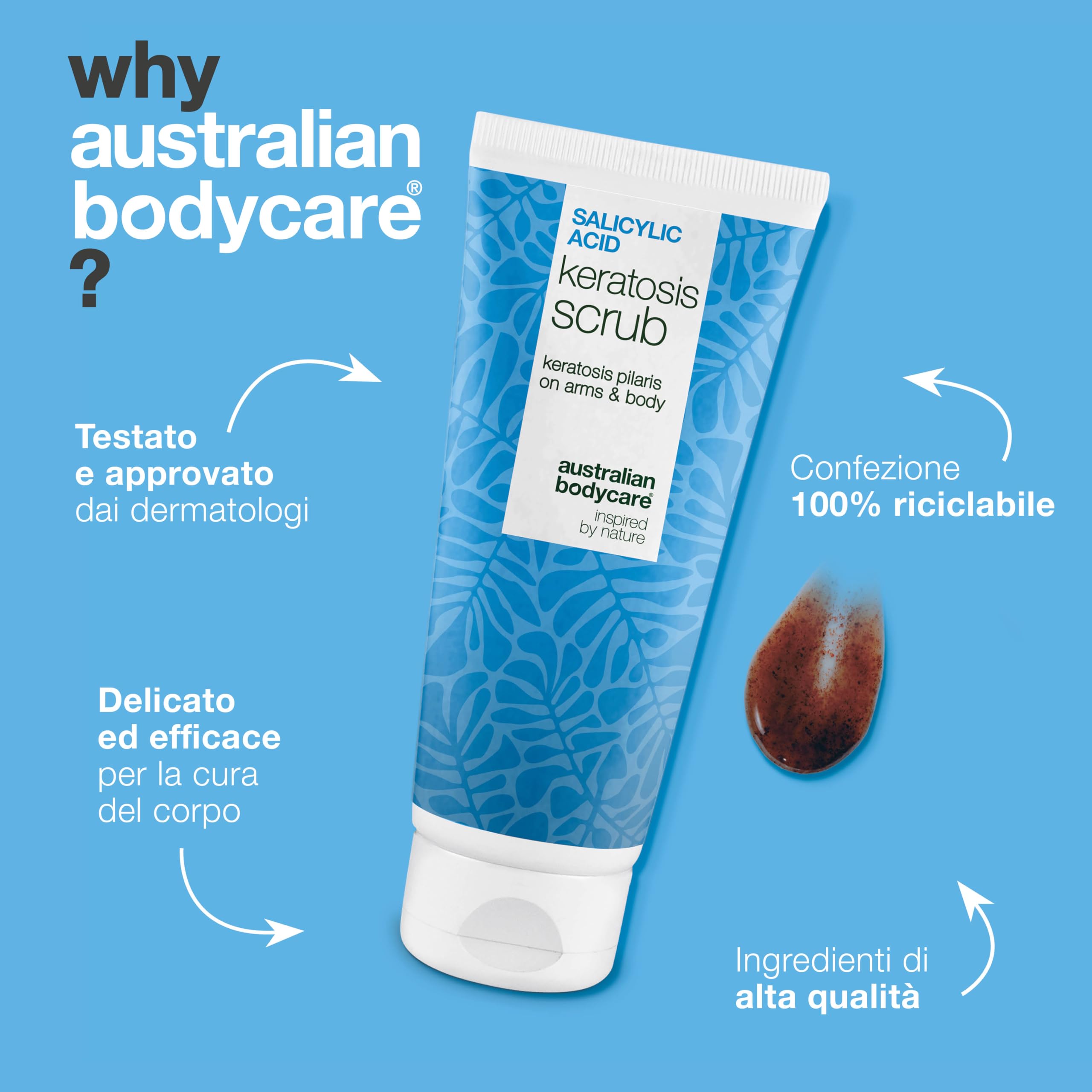 Cheratosi pilare peeling chimico (AHA/BHA) e fisico – esfoliante scrub corpo contro cheratosi pilare, pelle a fragola e peli incarniti con acido salicilico, acido glicolico, allantoina e glicerina