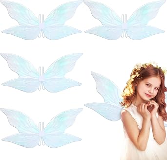 Cindeer 4 Pcs Adult Butterfly Fairy Wings for Kids Women Cosplay Party | Sheer Butterfly Fairy Costume Princess Wings, Transparent Iridescent Style, Princess Cosplay Accessories, Dress up Wings Set