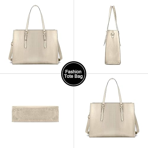 Miniatura 10 de Bolso para laptop de 15.6 pulgadas para mujer bolsa tote de mano y hombro fabricada en cuero elegante maletín profesional de gran capacidad y a