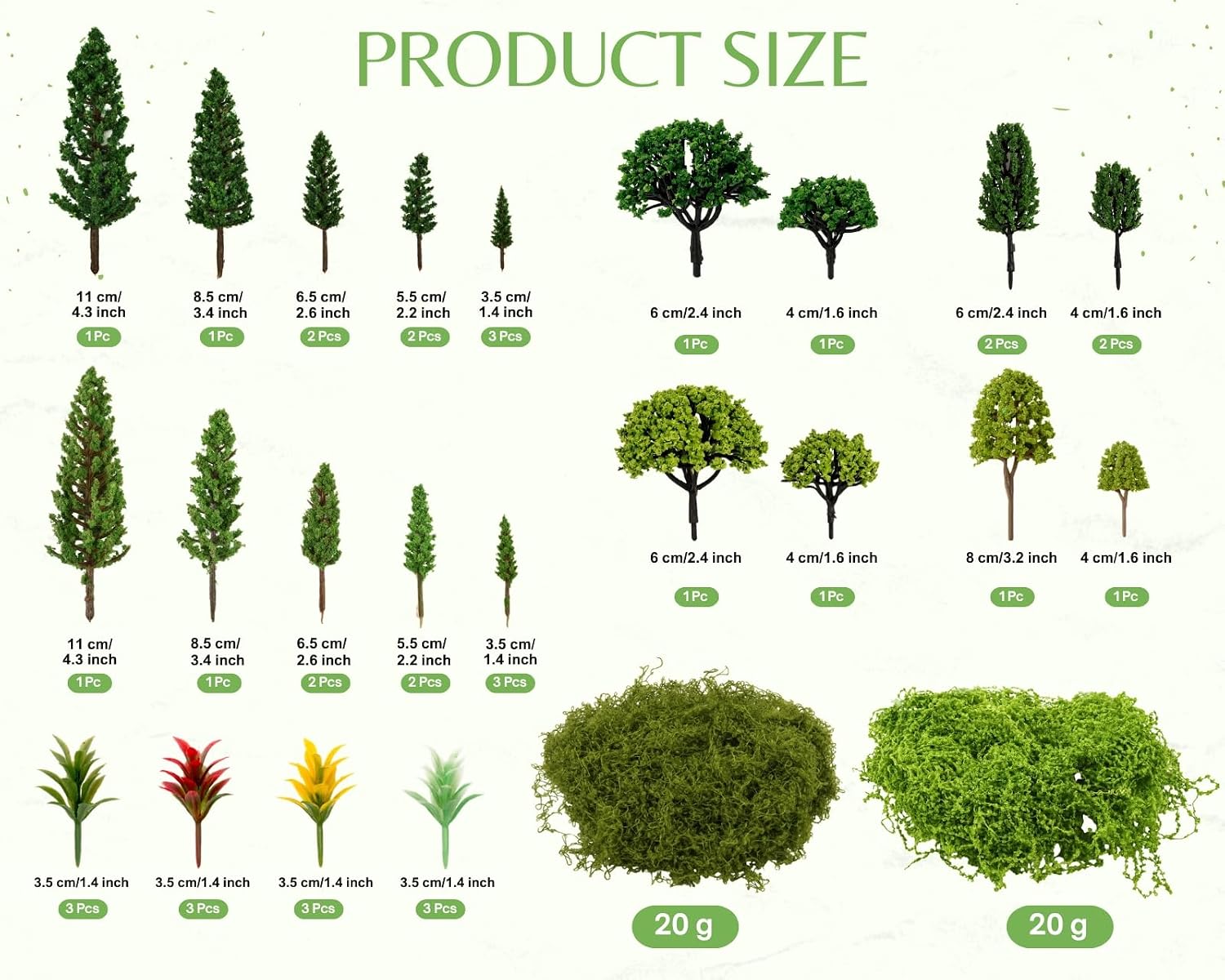 DS. DISTINCTIVE STYLE 40 Pcs Miniature Trees with 1.4oz Faux Green Moss