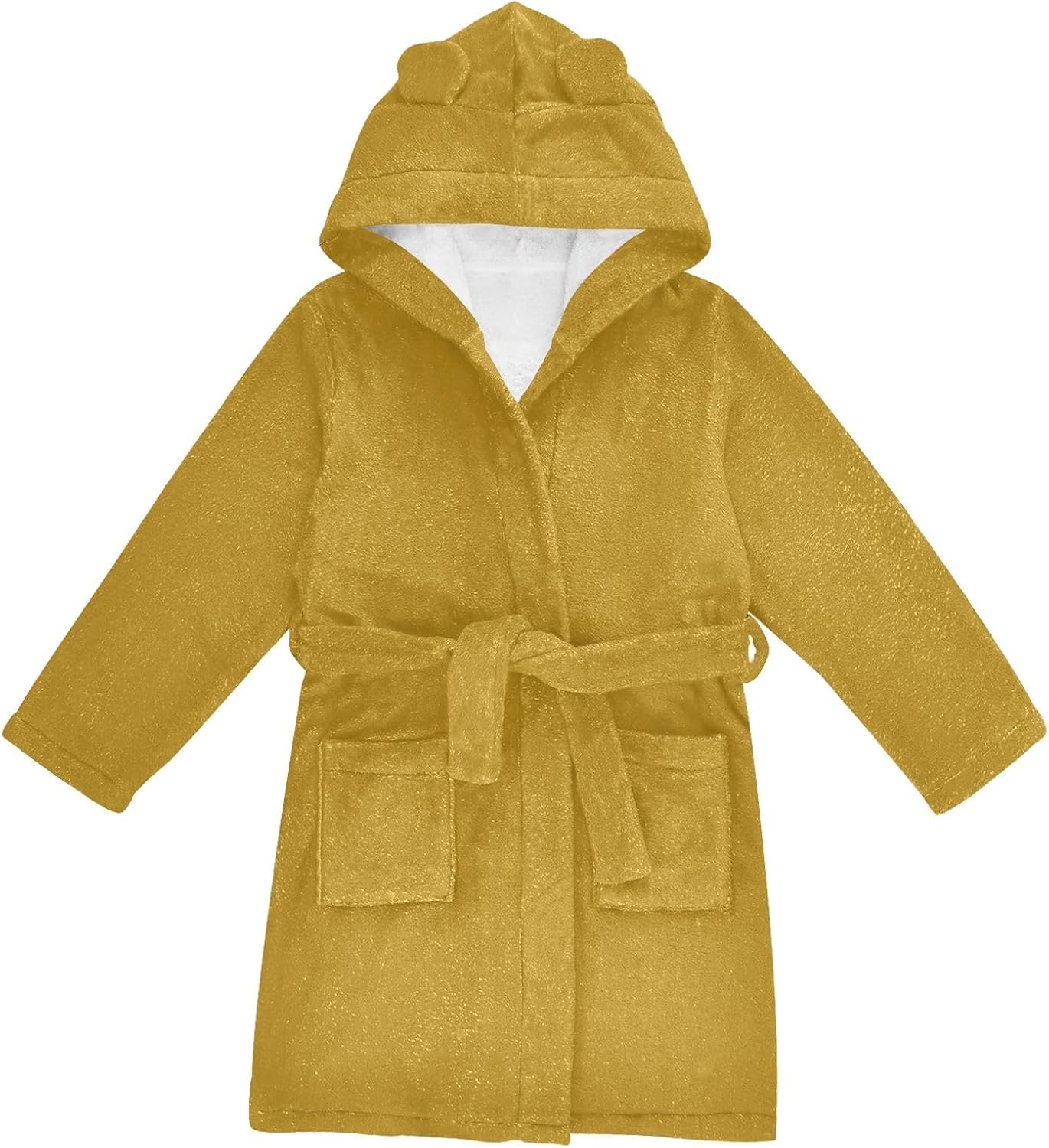 ODAWA Dark Goldenrod Kids Bathrobe, Soft Plush Hooded Robe for Boys Girls, Quick Dry Towel Bathrobe with Pockets