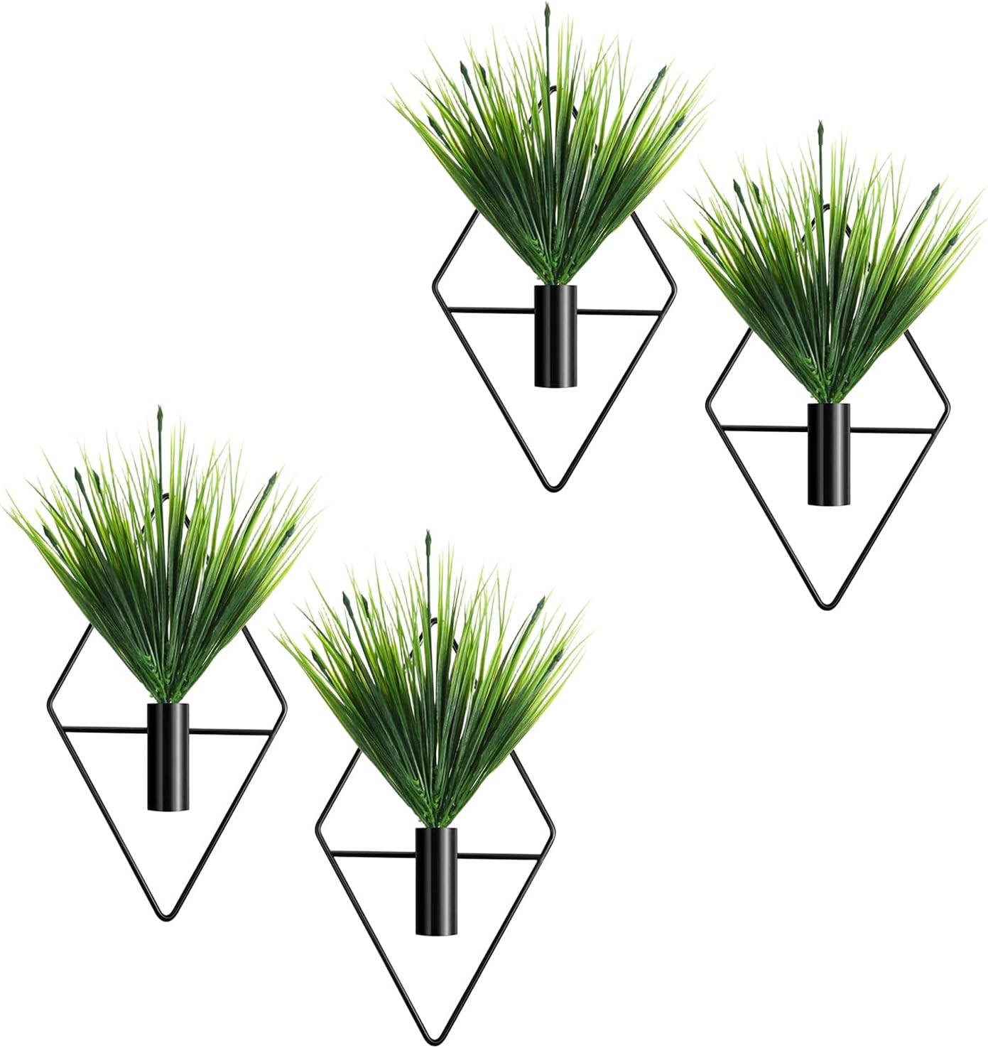 TIANLIN 2 Pcs Plant Wall Decor Diamond Shape Hanging Planters | Geometric Wall Decor Metal Hanging Vase Indoor Holder for Living Room Bathroom Home