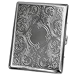 Retro Cigarette Case Victorian Style Metal Holder for Regular, King & 100\'s Size Credit Card Holder Pocket Security Wallet, Large with Etched Pattern RFID Protective Security Wallet (ET-L100, Silver)