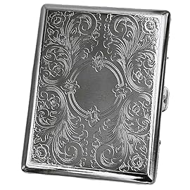 Retro Cigarette Case Victorian Style Metal Holder for Regular, King & 100\'s Size Credit Card Holder Pocket Security Wallet, Large with Etched Pattern RFID Protective Security Wallet (ET-L100, Silver)