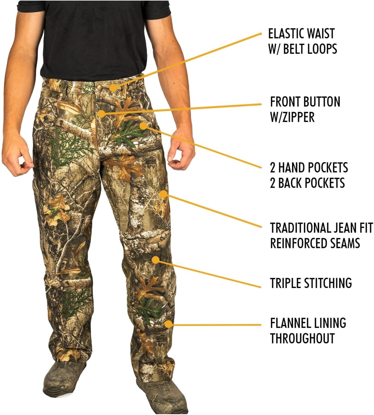 HOT SHOT Men’s Flannel Lined Camo Hunting Pants – Camouflage Outdoor Pants for Men - Image 2