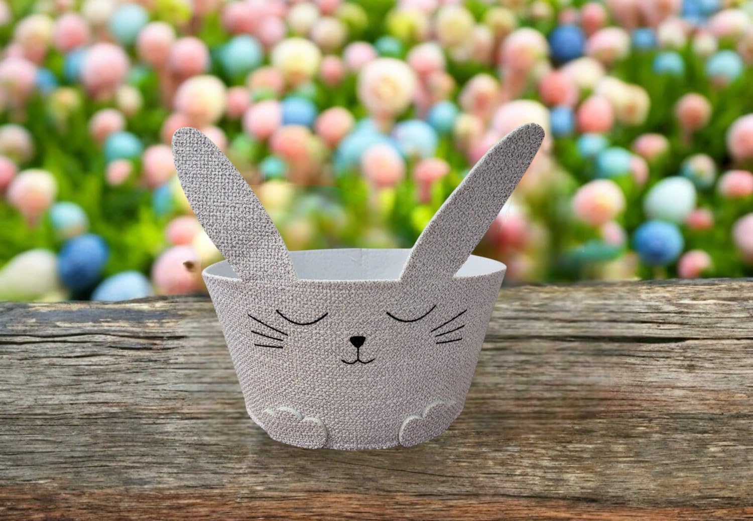 10x Filzkorb Hase mit Ohren grau Osternest Dekoration