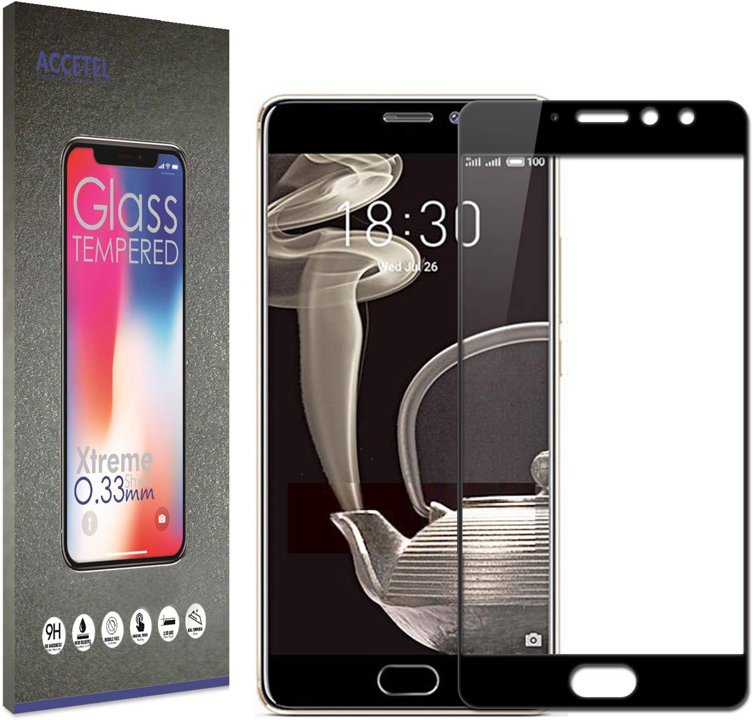 Accetel Screen protector FULL COVERAGE for Meizu Pro 7 Plus shatterproof screen protector tempered glass film compatible with Meizu Pro 7 Plus 5.7'' inches Black