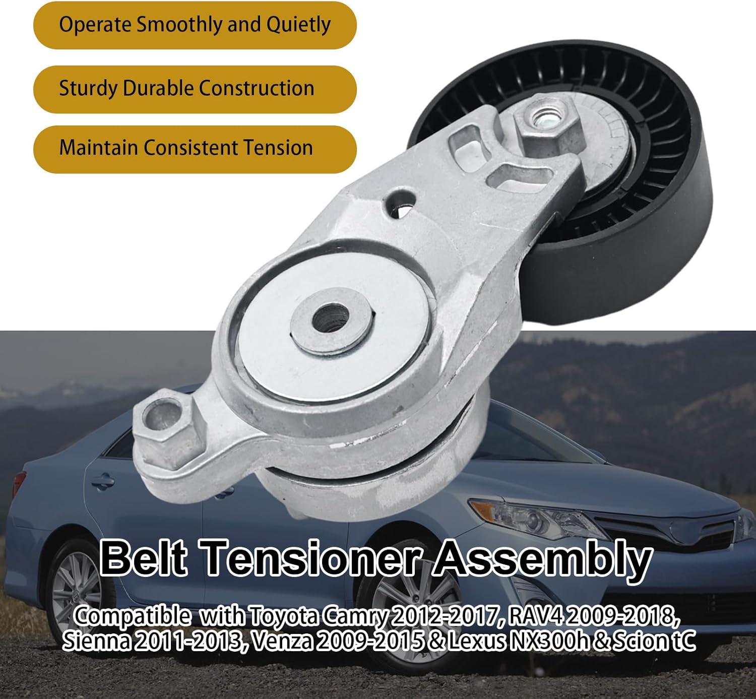 Saihisday 39106 166200V020 Belt Tensioner Pulley Assembly 1662036010 Replacement for Toyota Sienna 2011-2013 Sienna 2011-2013 Camry 2012-2016 Highlande 2012011-2016 RAV4 2009-2016 Venza 200-2015