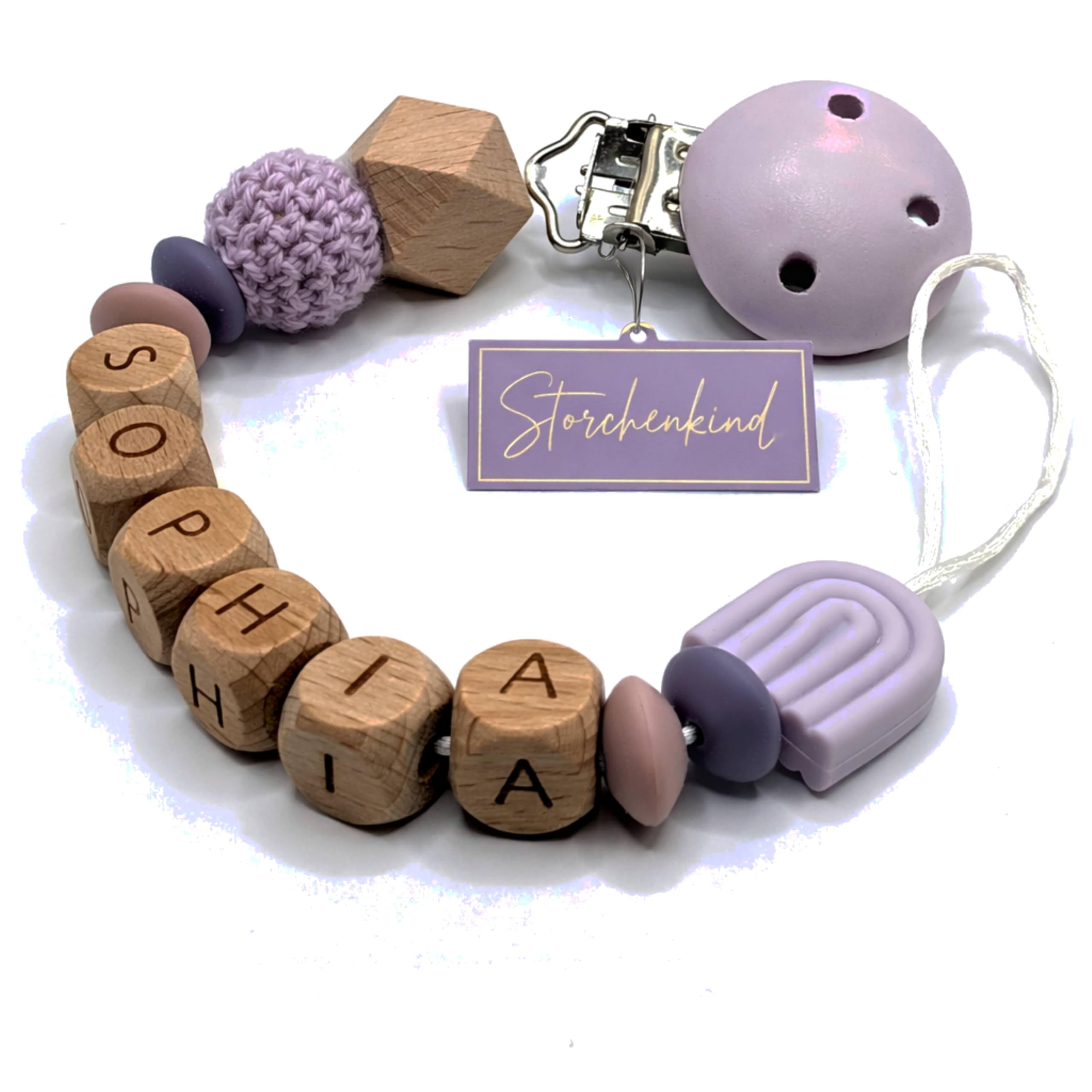 Storchenkind - Individuell gestaltetes Babygeschenk personalisiertes Baby Geschenk mit Namen für Mädchen oder Junge Baby Geschenk personalisiert zur Geburt & Taufe mehrere Modelle (lila)