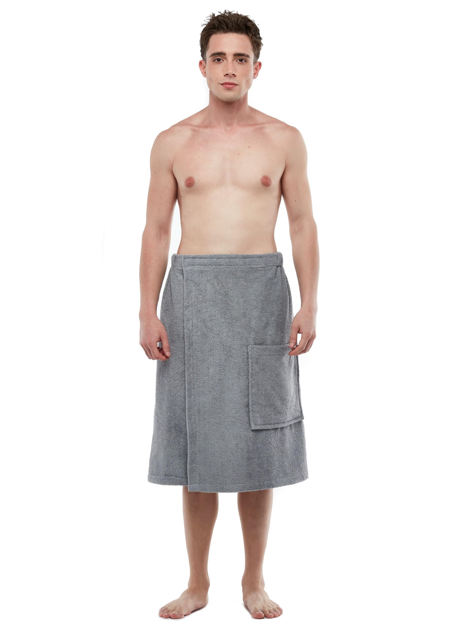 ESKYMODE Mens Terry Cotton Bathrobe Towel, Men's Adjustable Closure Shower Wrap Robe