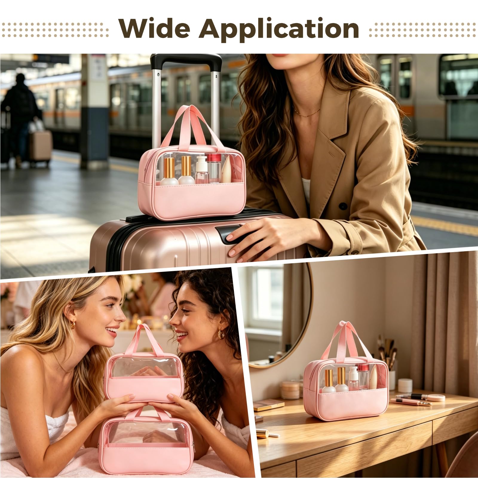 9 STK. transparente rosa Kosmetiktaschen, Organizer für Make-up und Kosmetik, Wasserabweisende Kulturbeutel mit Gurtband-Griffen, mit Sichtfenster, für Reisen, Alltag und Damen