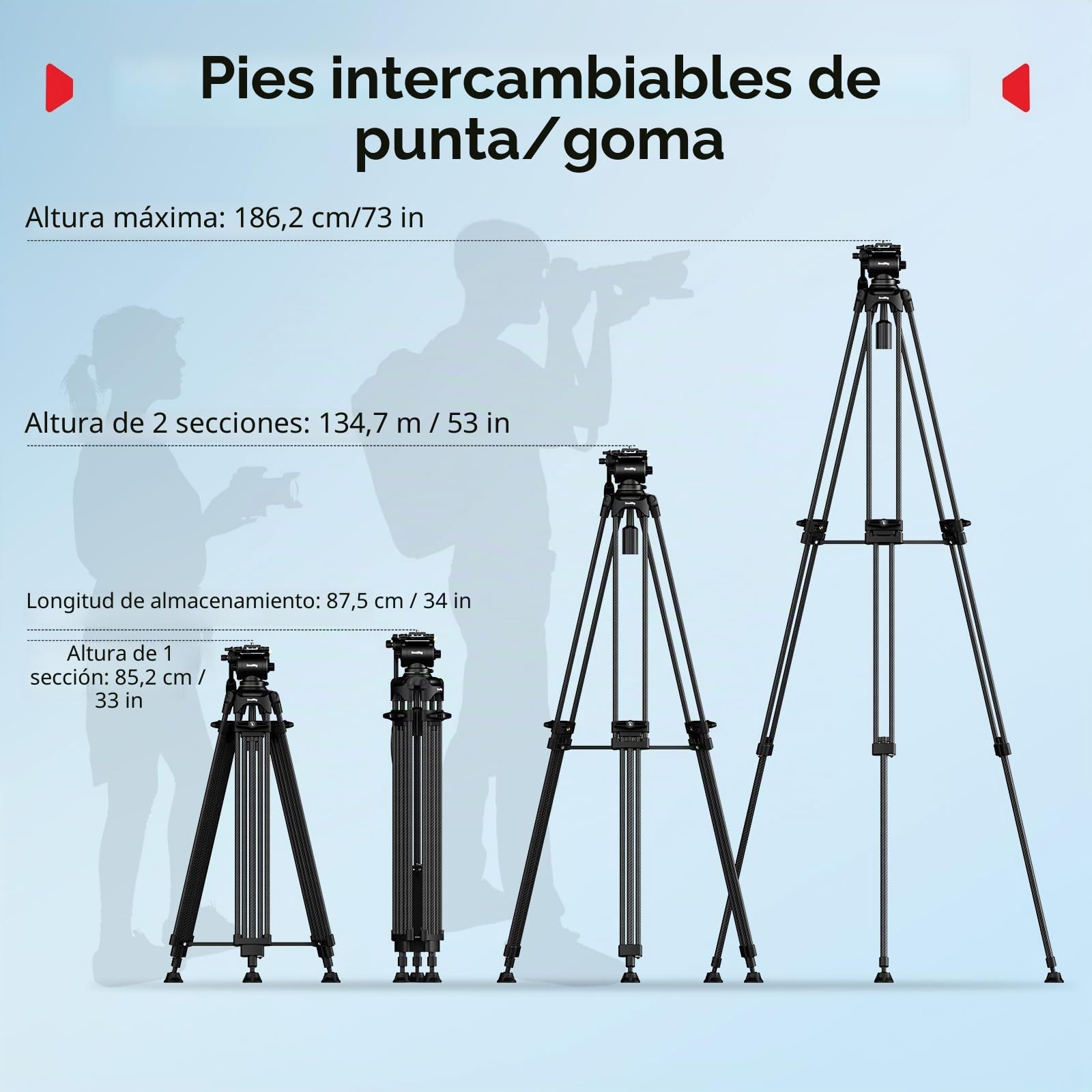 SMALLRIG Trípode de Fibra de Carbono FreeSpeed, 75" con Cabeza Fluida para Placa Manfrotto, Extensión Rápida, Carga 22 LB, para DSLR y Cámaras de Video - 5443