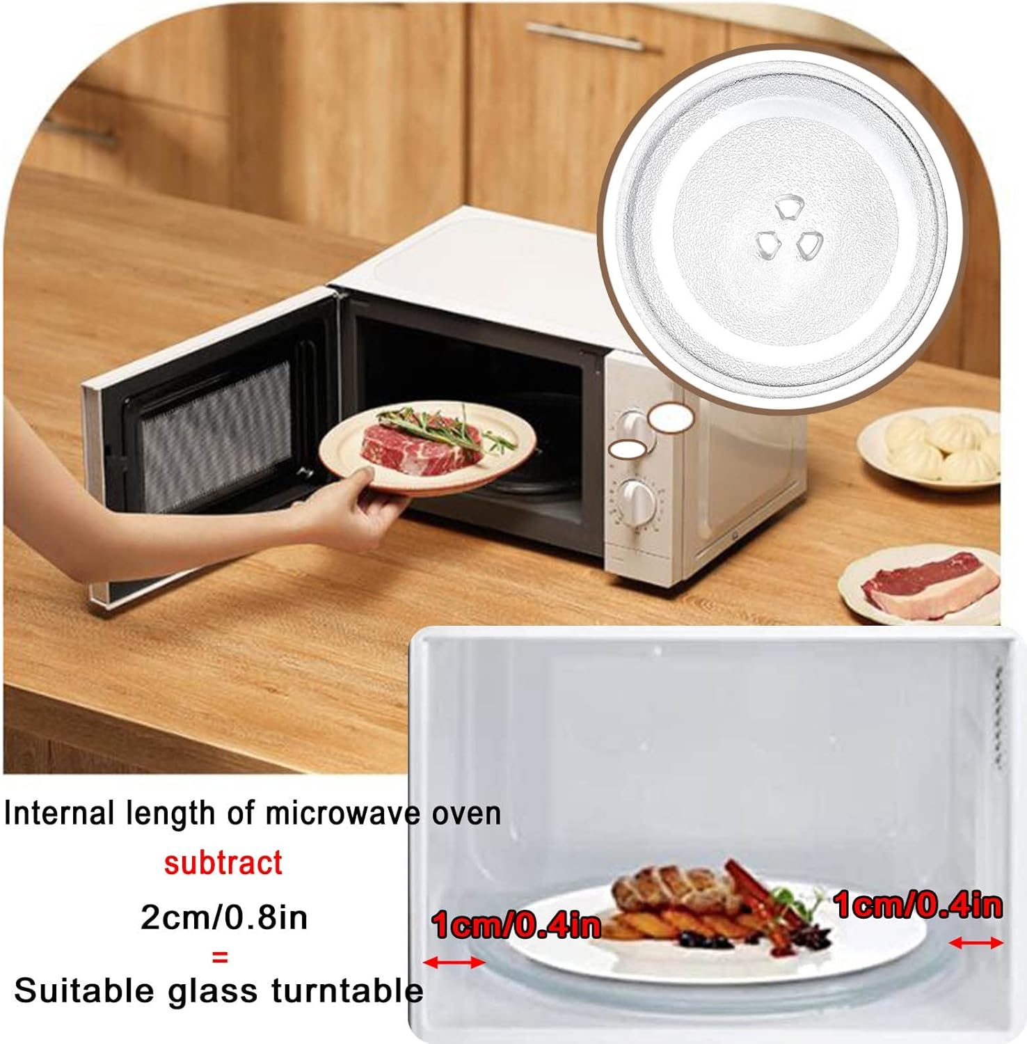 Circular Glass Turn Table Top Kit, Replacement Microwave Glass Turntable Plate With Microwave Turntable Coupler And Ring, 12.4" 10.6" 9.6" Microwave Glass Plate, High Temperature Resistance ( Color :