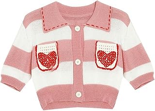 AYAZER Women's Folded Knitted Sweater Cardigan Striped Cute Women's Knitted Thin Summer Slim Retro Cardigan Coat for Women
