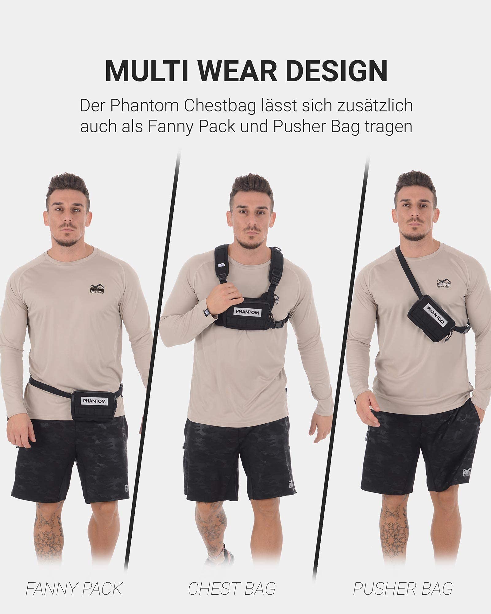 Phantom Chest-Bag Tactic - Fitness Tasche | Sport Brust-Tasche | Männer Damen - Schwarz