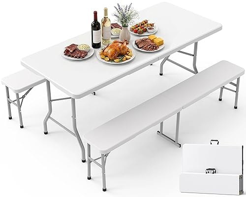 Pureegg Folding Table and Chairs Set - Sturdy 6FT Folding