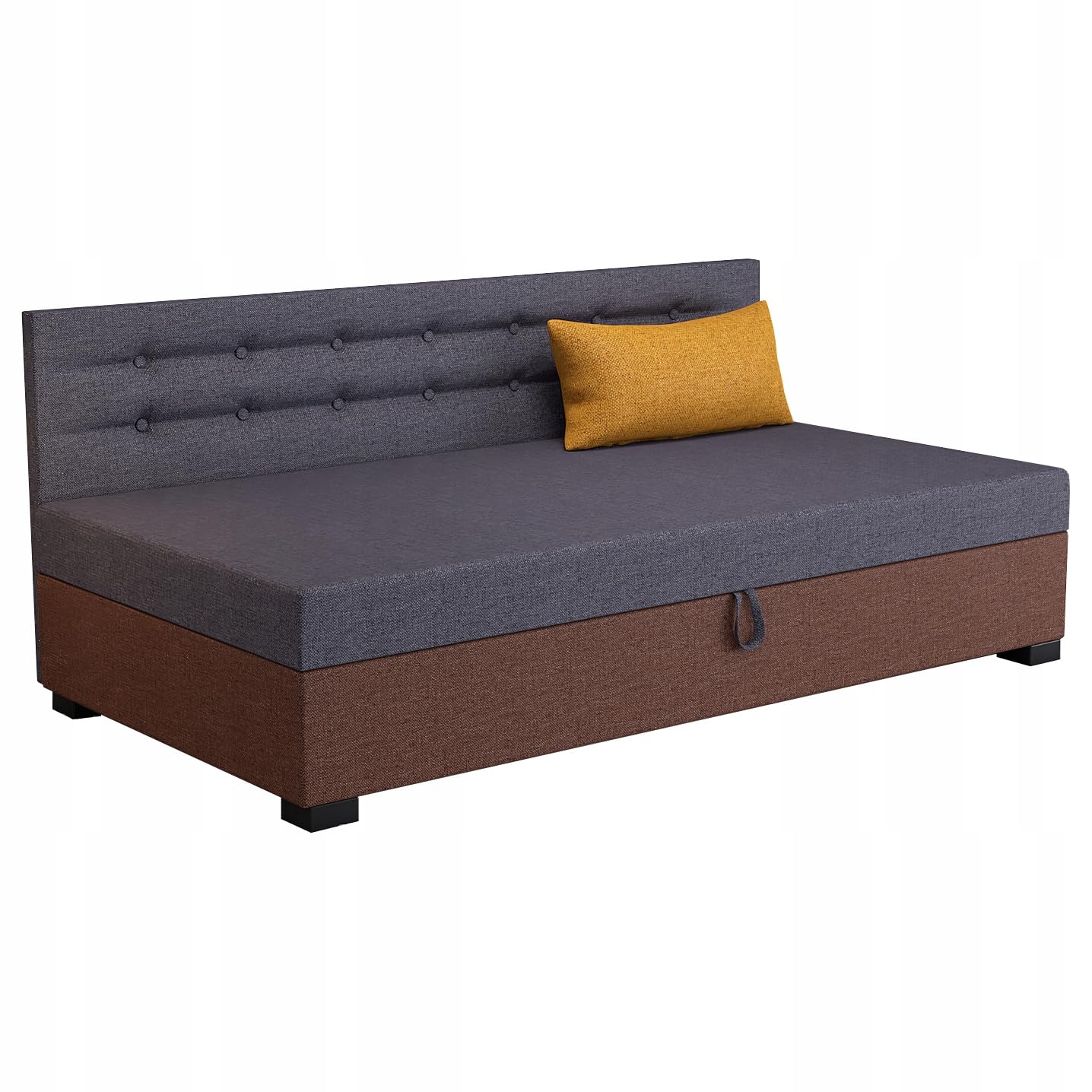 Boxspringbett Olaf mit Seite 93x195x42 cm mit Taschenfederkern Matratze, Bett mit Matratze, Polsterbett mit Bettkasten, Gepolstertes Einzel Bett, Schlafsofa - Stahlgrau mit braunen