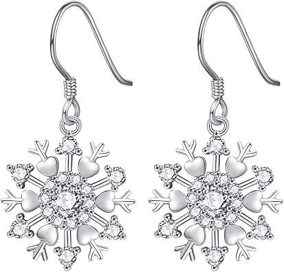 JUSTKIDSTOY Snowflake Earrings 925 Sterling Silver Christmas Snowflake Dangle Drop Earrings Winter Holiday Jewelry Gifts for Women Girls