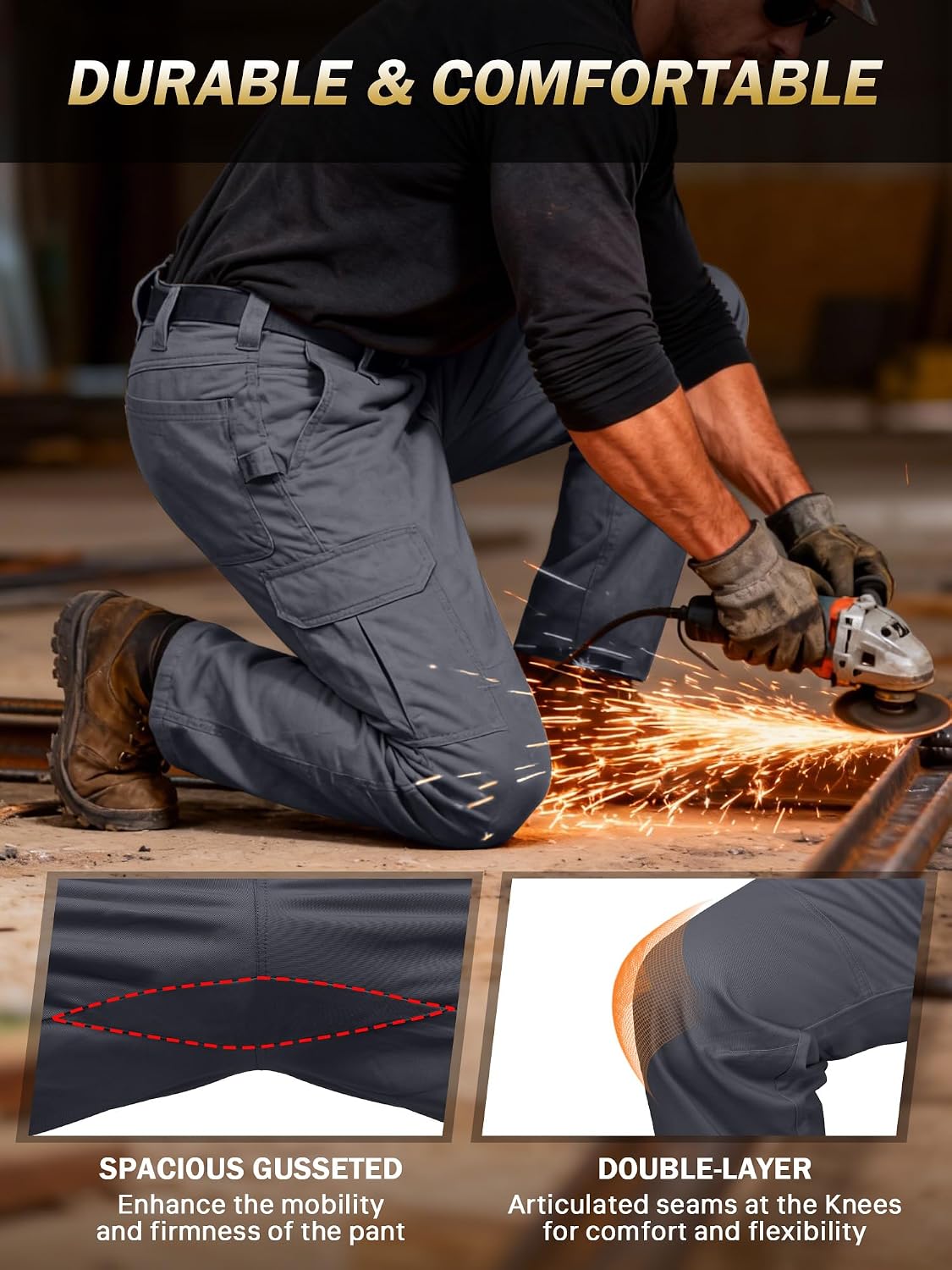 FR Pants for Men 7.5oz Multi-Pocket FR Cargo Pant for Welding NFPA2112/CAT2