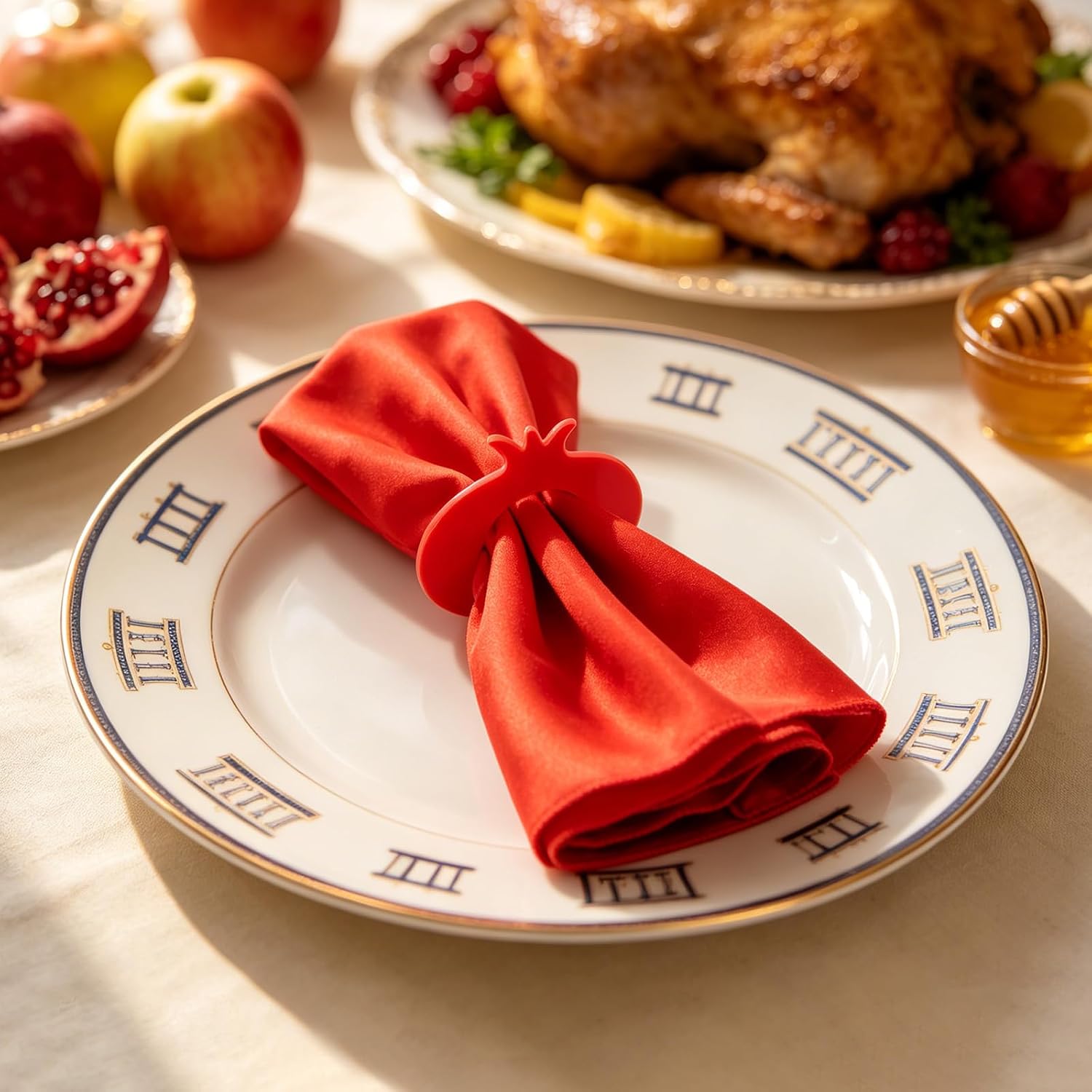 APTWOW Rosh Hashanah Decorations, 24Pcs Red Pomegranate Napkin Rings