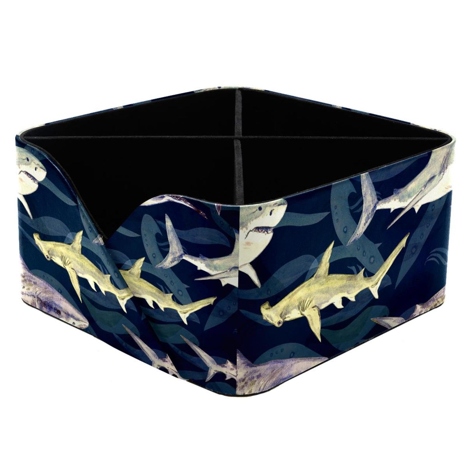 KengjuTesu Sharks Blue Tiger Whale Desktop Organizer Pen Holder, Rectangular Pencil Cup for Office, Study and Makeup Stations