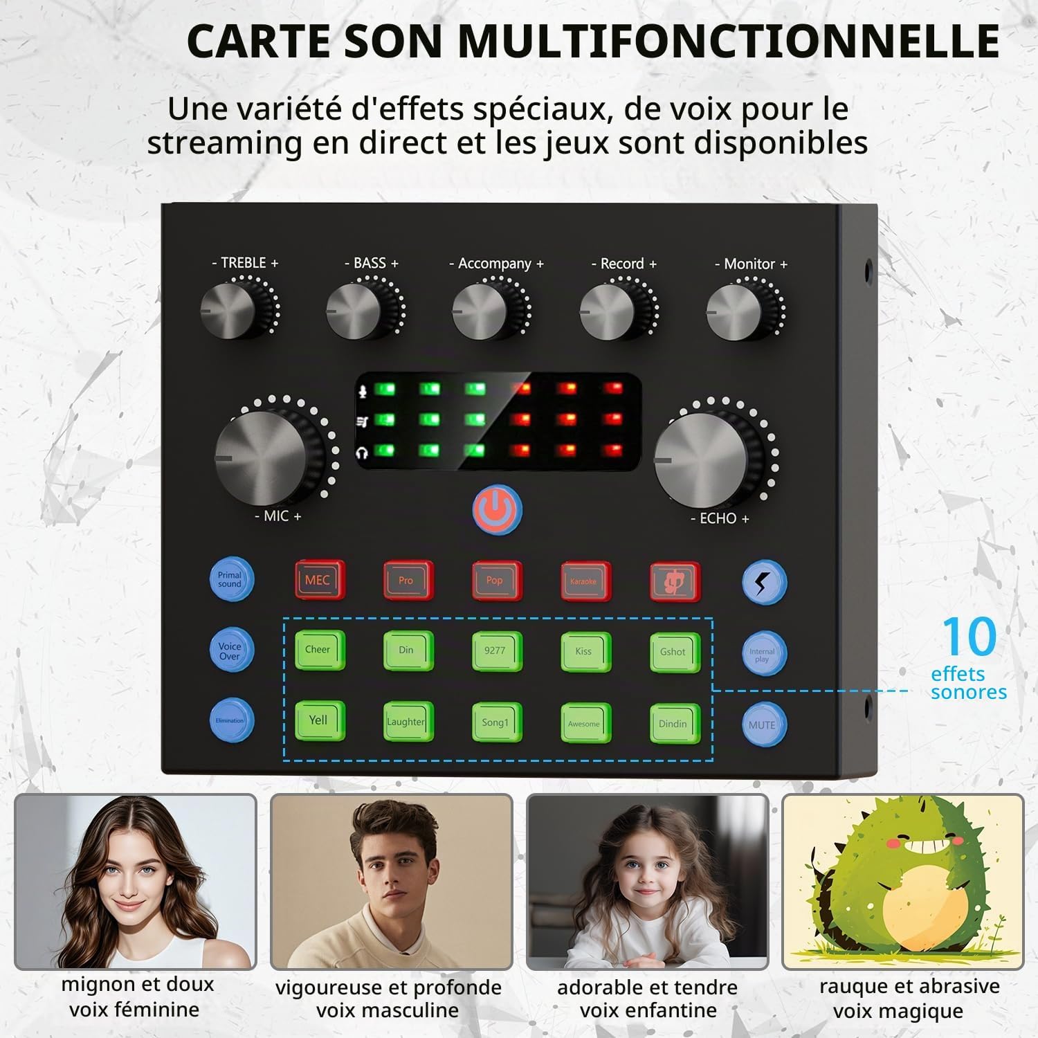 Kit Podcast avec Table de Mixage, Micro à Condensateur et Changeur de Voix - Caractéristiques Techniques Détaillées