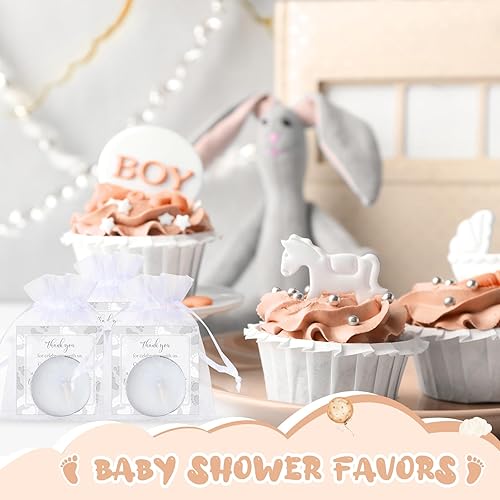 Miniatura 6 de 50 juegos de recuerdos de fiesta de baby shower, incluyendo 50 velas sin perfume para baby shower, bolsas de regalo, tarjetas para suministros de