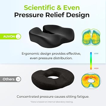 AUVON Ergonomic Donut Pillow Seat Cushion for Hemorrhoid & Back Pain Relief | Thick Memory Foam Chair Cushion with Firm Support for Tailbone, Sciatica, Pressure Sores, Pregnancy, Postpartum Recovery