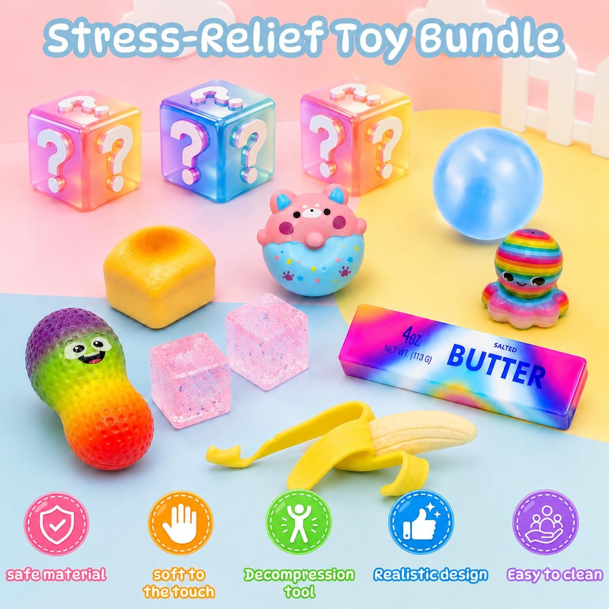 12PCS Squishy Pack Toys, Butter Squishy Sensory Fidget Toys, Slow Rising & Shapeable Coconut Oil Squeeze Toys, Fun Squishy Box Set Birthday Party Christmas Stress Relief Gifts for Kids Adults image 2