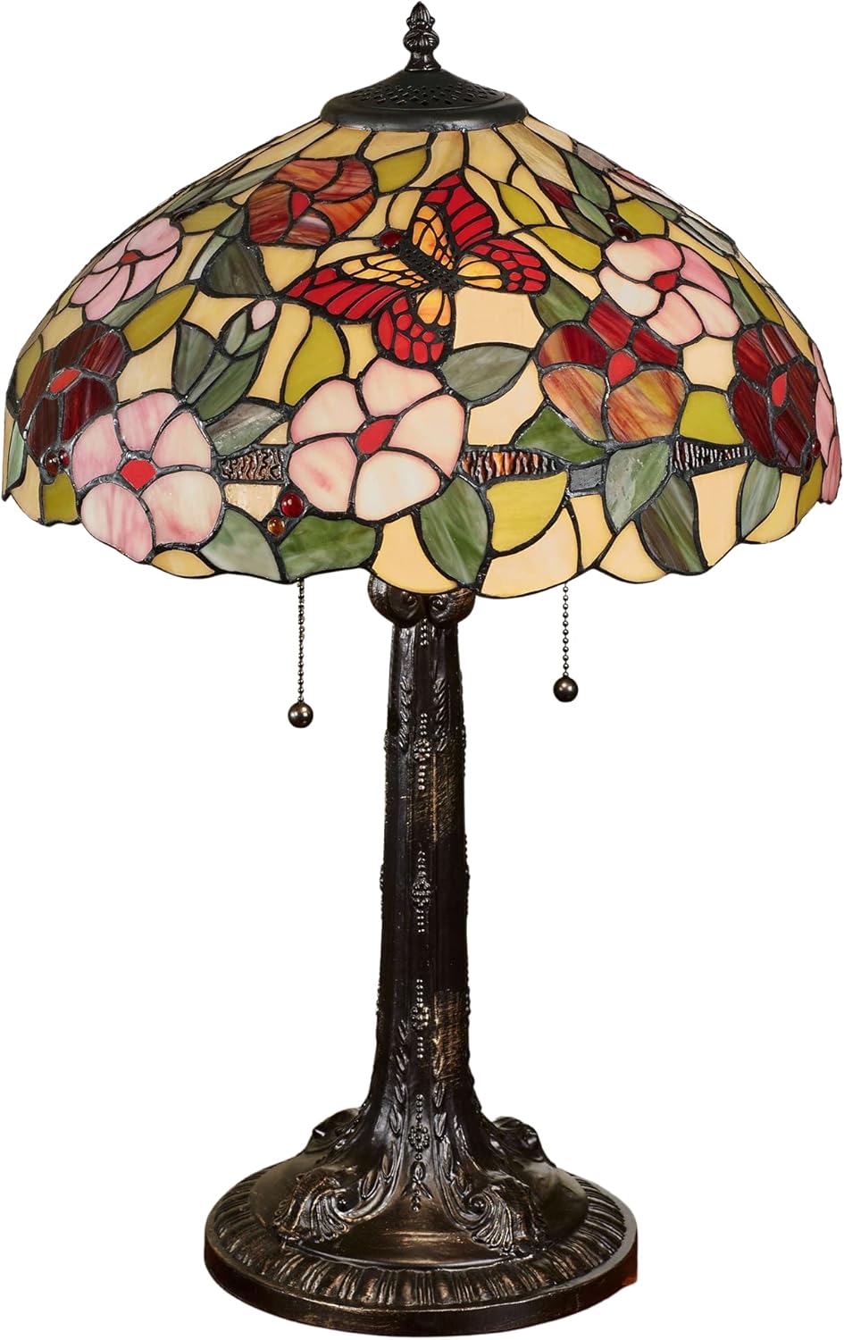 Touch of Class Spring Blossoms Stained Glass Table Lamp - Multi Pastel - Handcrafted - Tiffany Style Decor - Floral Desk Accent - Antique Flower Lamps for Bedroom, Living Room, Foyer