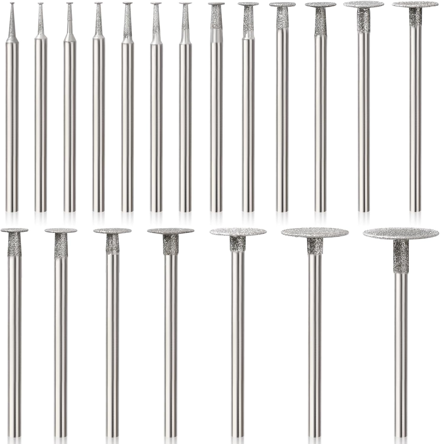 Stone Carving Set Diamond Burr Bits Compatible with Dremel, 20PCS Polishing Kits Rotary Tools Accessories with 2.35mm 3mm Shank Round Shape for Carving, Engraving, Grinding, Stone, Rocks, Jewelry